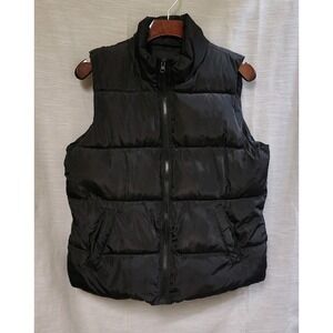 Women Sweet Look Quilted Puffer Black Vest 2 Slant Pockets Size Large